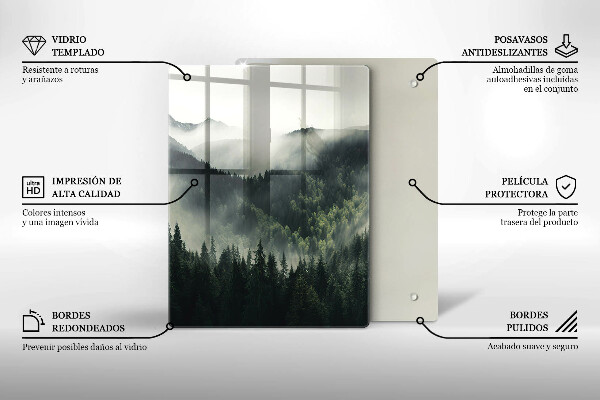 Chopping board glass Land and fog landscape