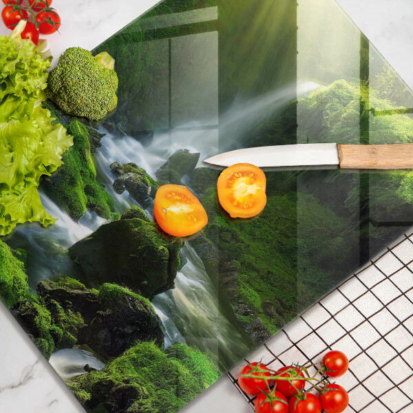 Chopping board glass Waterfall in the jungle