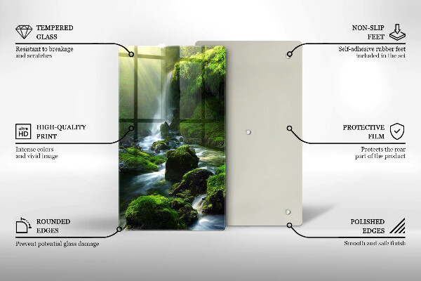 Chopping board glass Waterfall in the jungle