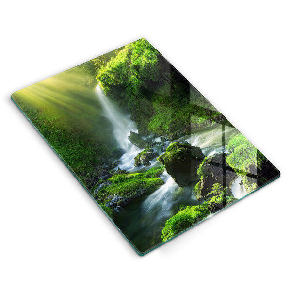 Chopping board glass Waterfall in the jungle