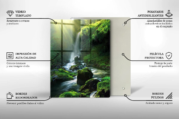 Chopping board glass Waterfall in the jungle