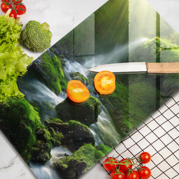 Chopping board glass Waterfall in the jungle