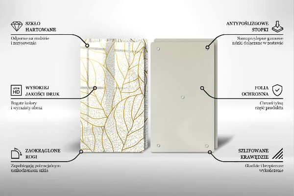 Glass chopping board Line-art leaves pattern