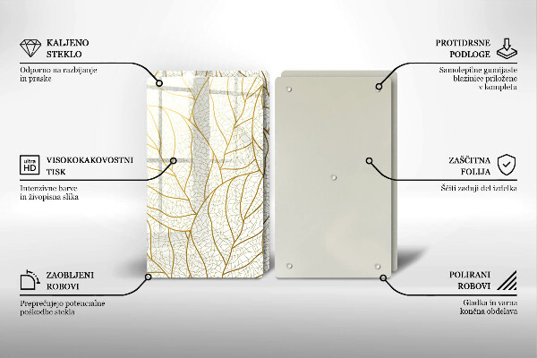 Glass chopping board Line-art leaves pattern