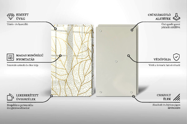 Glass chopping board Line-art leaves pattern