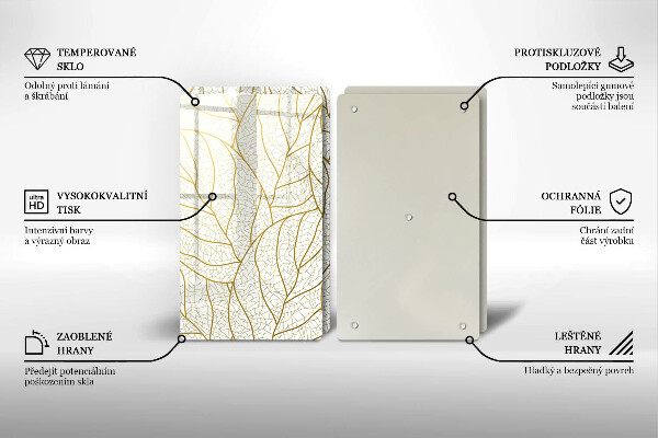 Glass chopping board Line-art leaves pattern