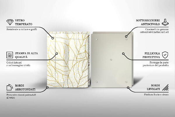 Glass chopping board Line-art leaves pattern