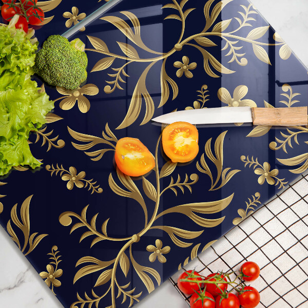 Glass chopping board The golden motif of flowers