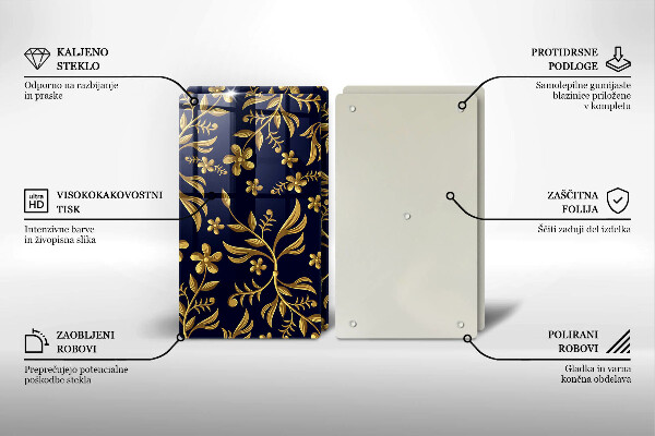 Glass chopping board The golden motif of flowers