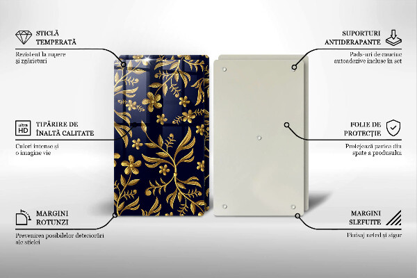 Glass chopping board The golden motif of flowers