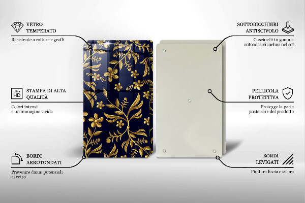 Glass chopping board The golden motif of flowers