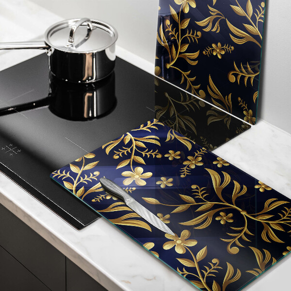 Glass chopping board The golden motif of flowers