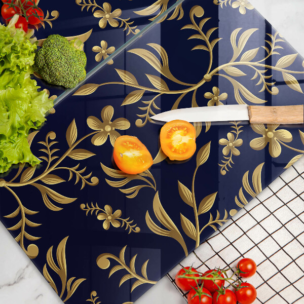 Glass chopping board The golden motif of flowers
