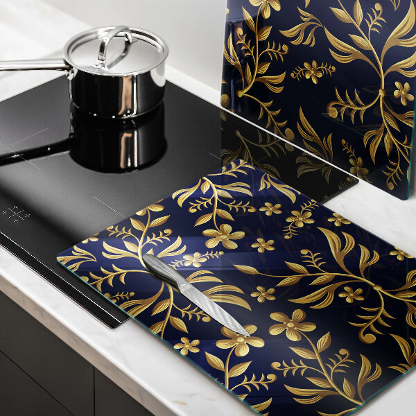 Glass chopping board The golden motif of flowers