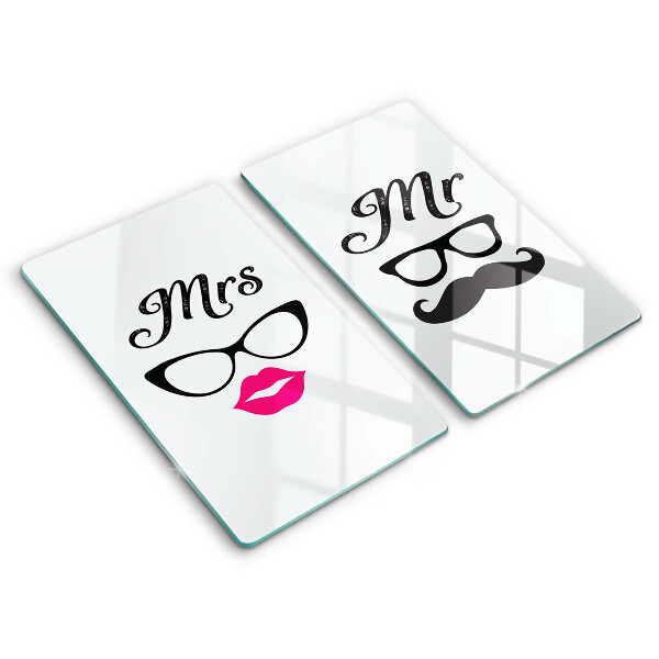 Glass chopping board Mrs. Mr. - inscription, sentence