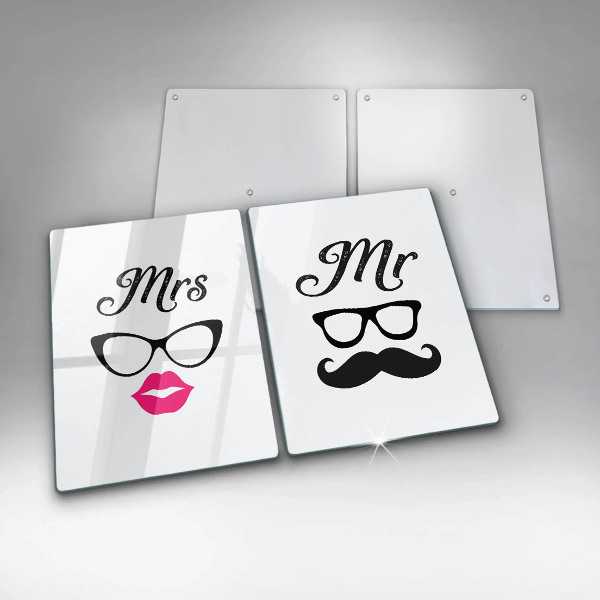 Glass chopping board Mrs. Mr. - inscription, sentence