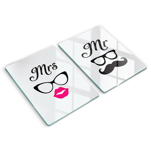 Glass chopping board Mrs. Mr. - inscription, sentence
