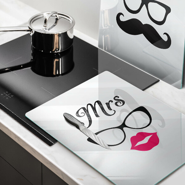 Glass chopping board Mrs. Mr. - inscription, sentence