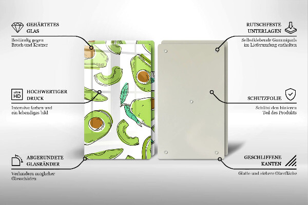 Glass chopping board Avocado and pear