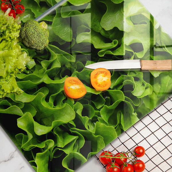 Chopping board Green lettuce leaves