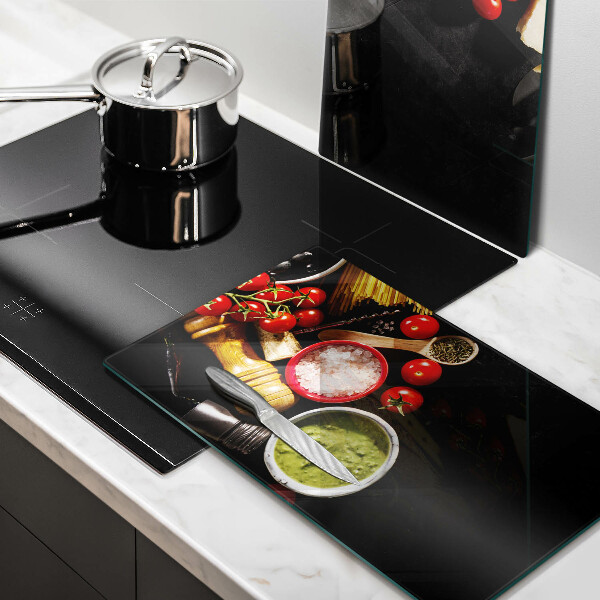 Chopping board Italian ingredients and spices