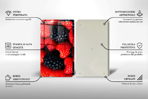 Chopping board Raspberries and blackberries