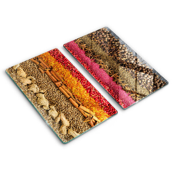 Glass chopping board Colorful spices