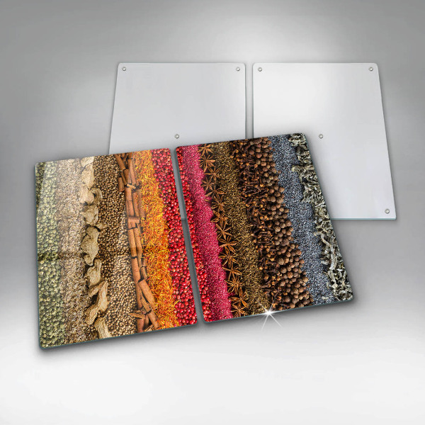 Glass chopping board Colorful spices