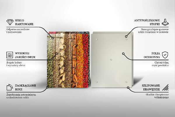 Glass chopping board Colorful spices