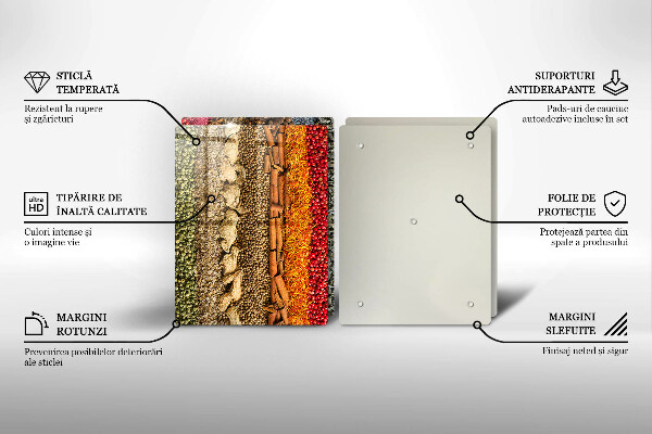 Glass chopping board Colorful spices