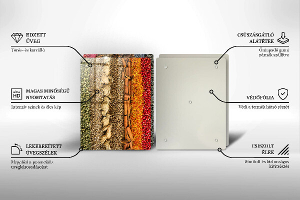 Glass chopping board Colorful spices