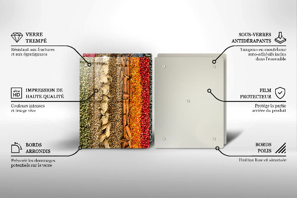 Glass chopping board Colorful spices