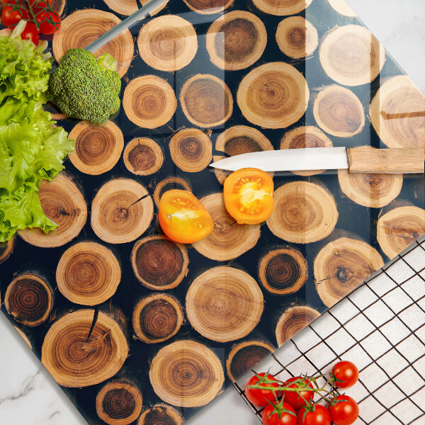 Glass chopping board Wooden stumps of trees