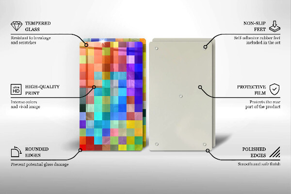 Glass chopping board Colorful squares pixels
