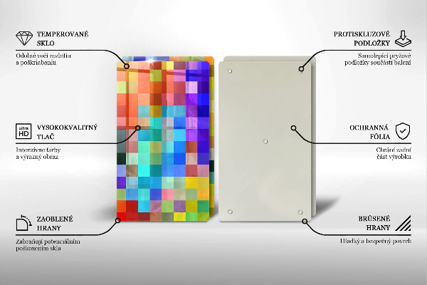 Glass chopping board Colorful squares pixels