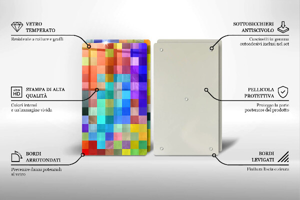 Glass chopping board Colorful squares pixels
