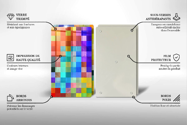 Glass chopping board Colorful squares pixels