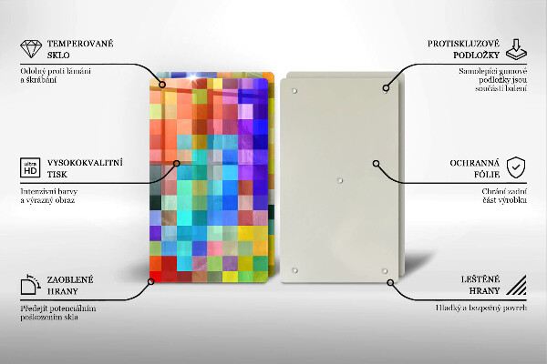Glass chopping board Colorful squares pixels