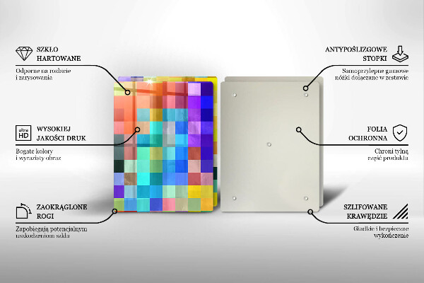Glass chopping board Colorful squares pixels