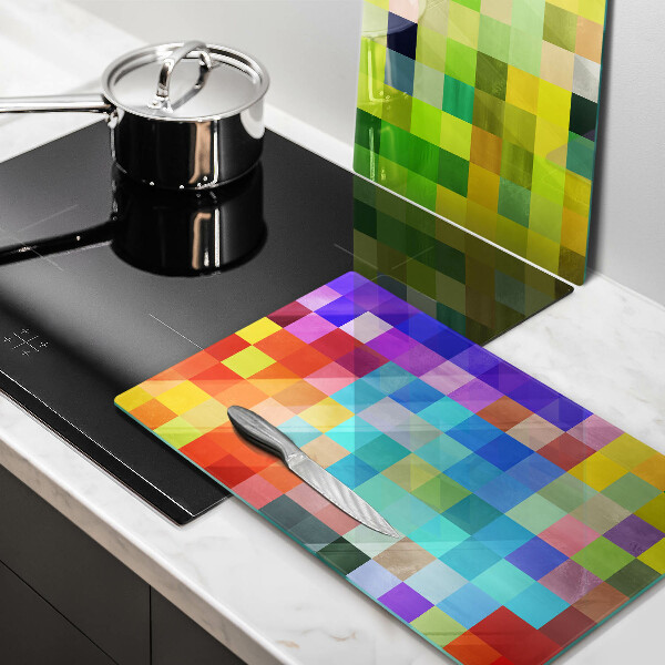 Glass chopping board Colorful squares pixels