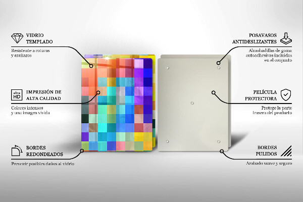 Glass chopping board Colorful squares pixels