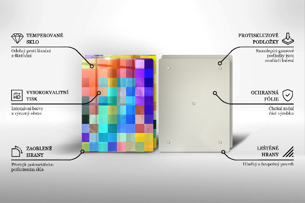 Glass chopping board Colorful squares pixels