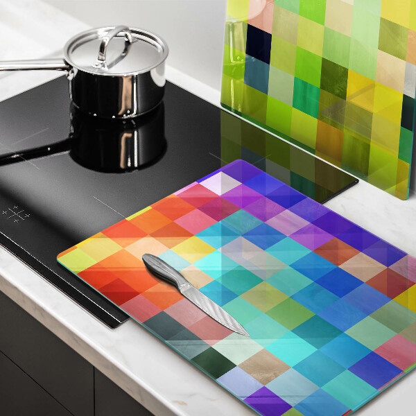 Glass chopping board Colorful squares pixels