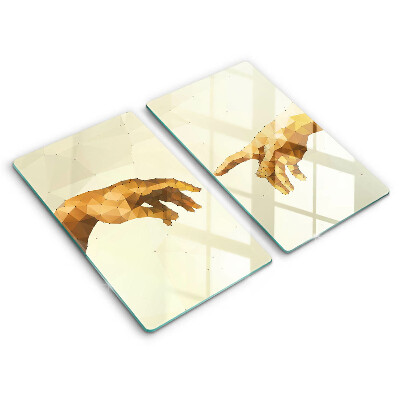 Glass chopping board Creation of Adam hands