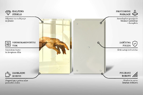 Glass chopping board Creation of Adam hands
