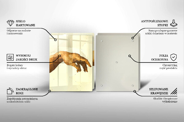 Glass chopping board Creation of Adam hands