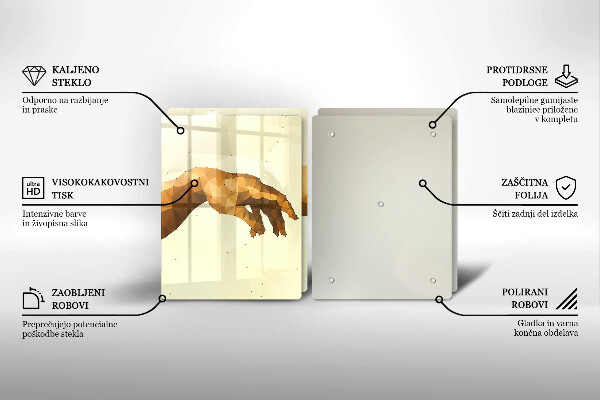 Glass chopping board Creation of Adam hands