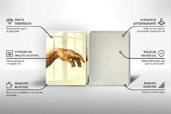 Glass chopping board Creation of Adam hands