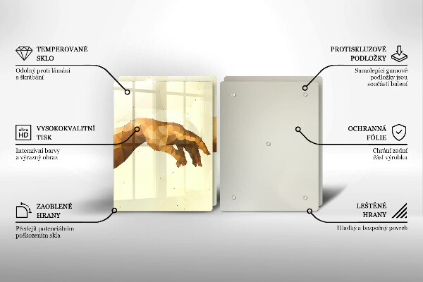 Glass chopping board Creation of Adam hands