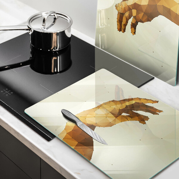 Glass chopping board Creation of Adam hands